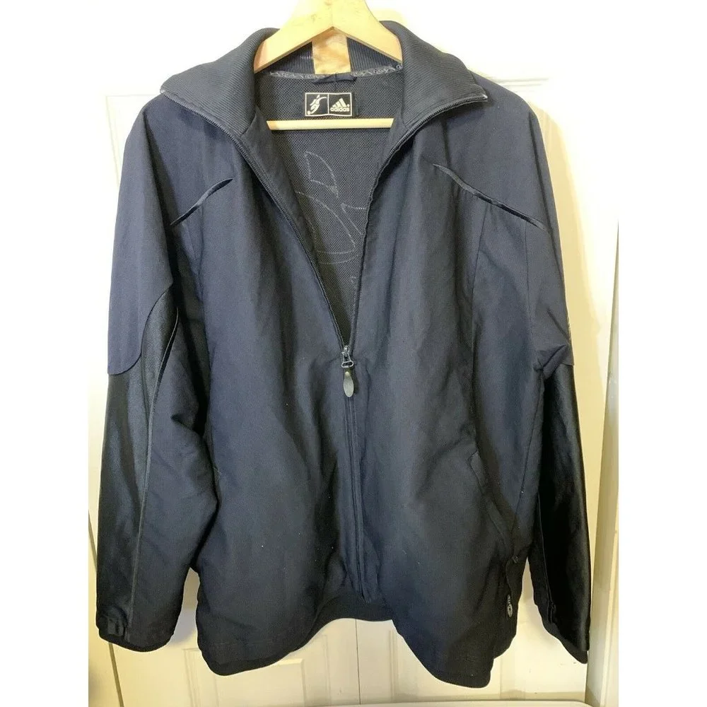 ADIDAS Navy Full Zip Men's Sz‎ S Soccer Jacket Logo kicking ball Rare